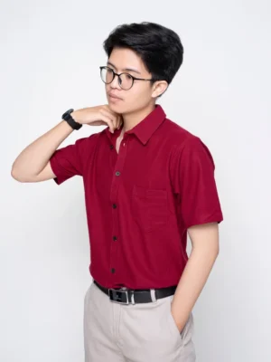 Pique Shirt Short Sleeve Maroon